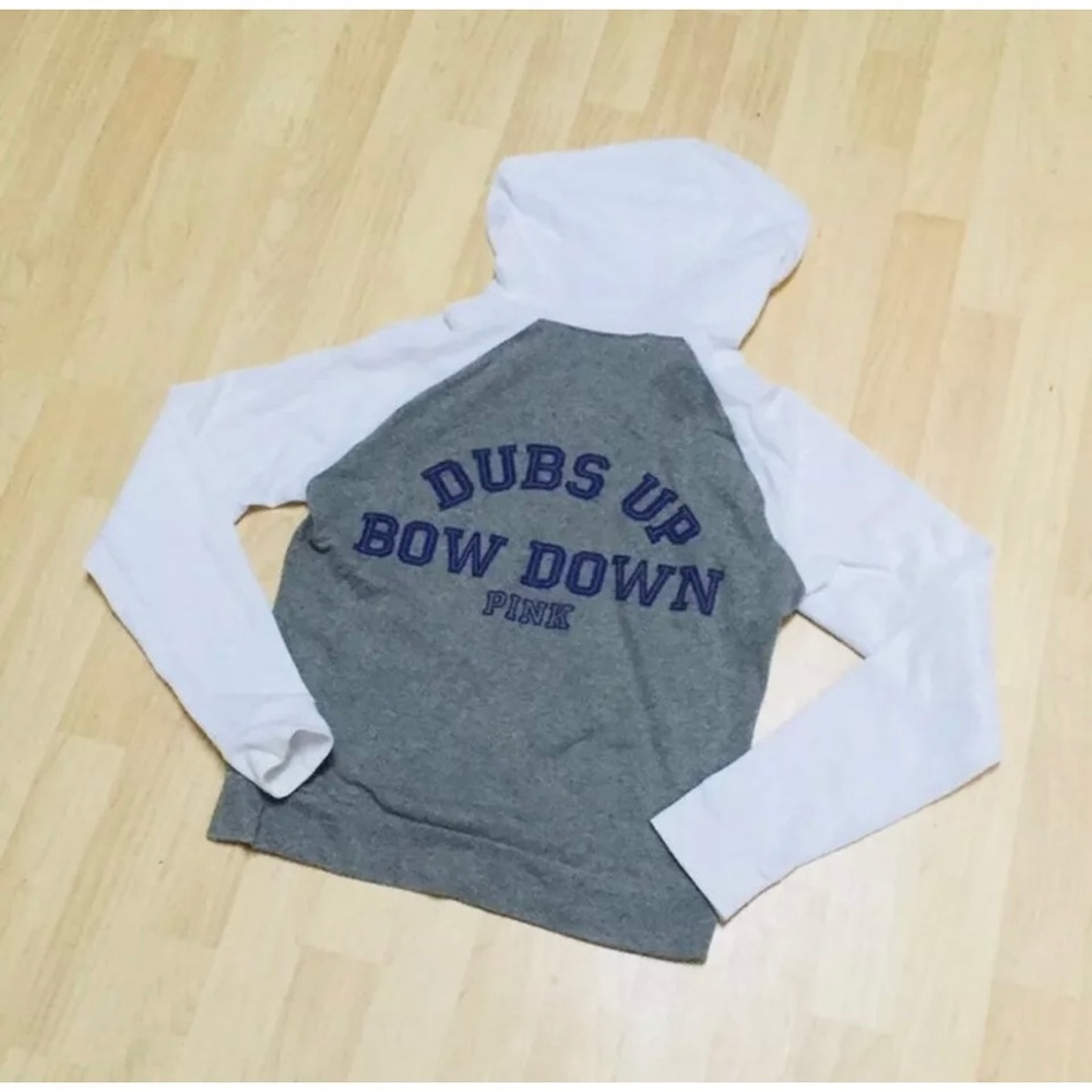 UW University of Washington Husky White Gray Full Zip Hooded Sweatshirt VS PINK